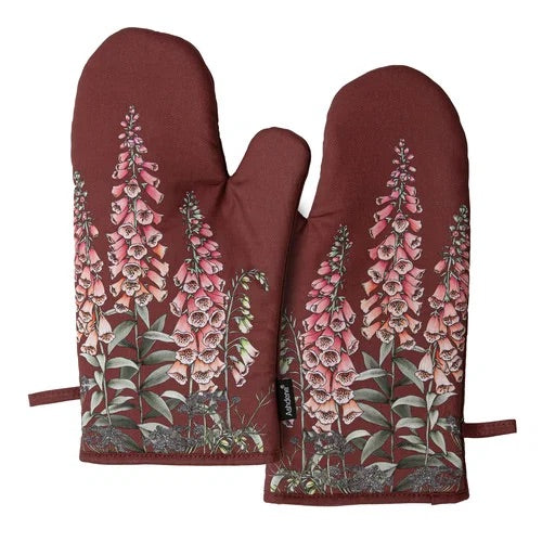 Secret Garden Oven Mitts - Maroon