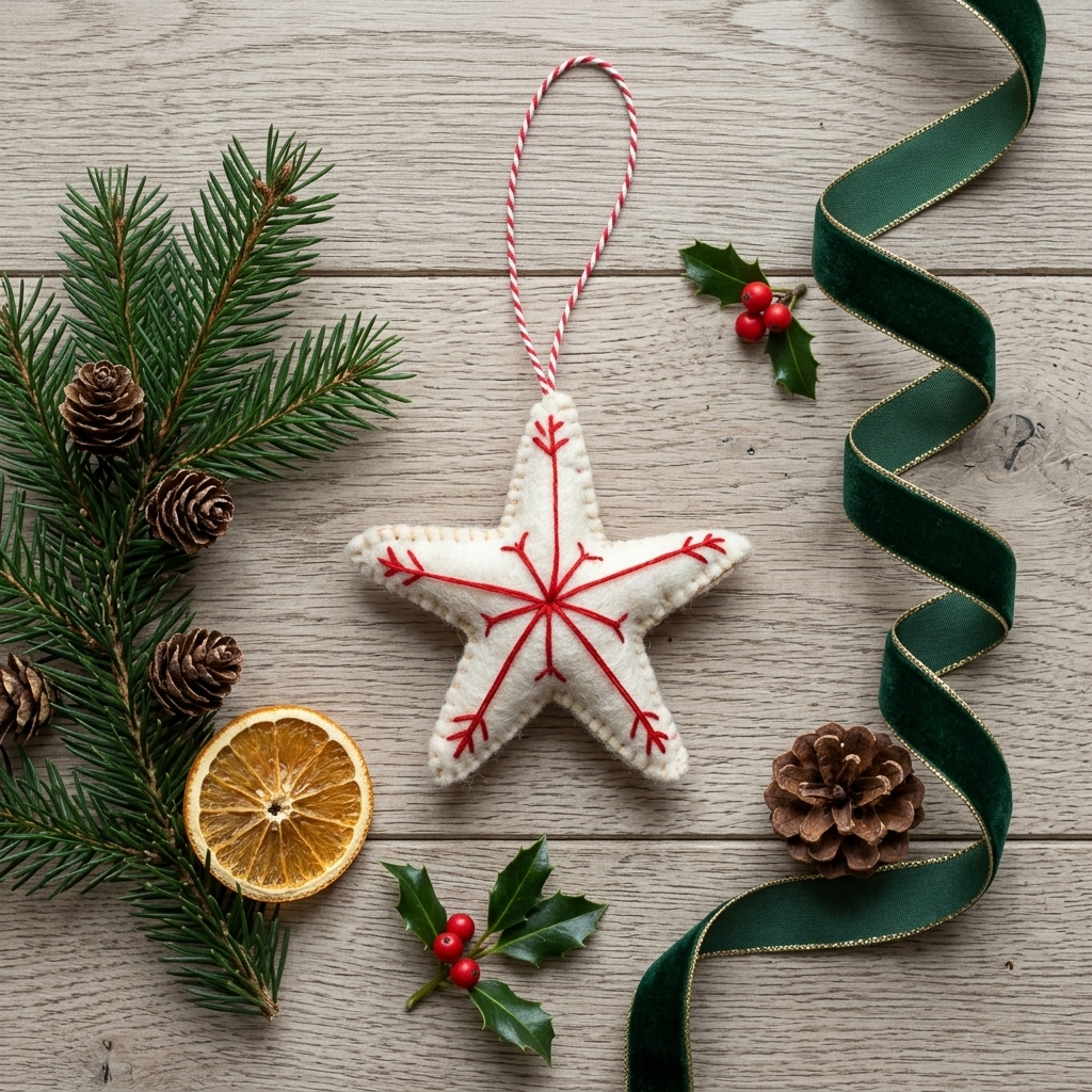 Embroidered Wool Felt Ornament – White Star