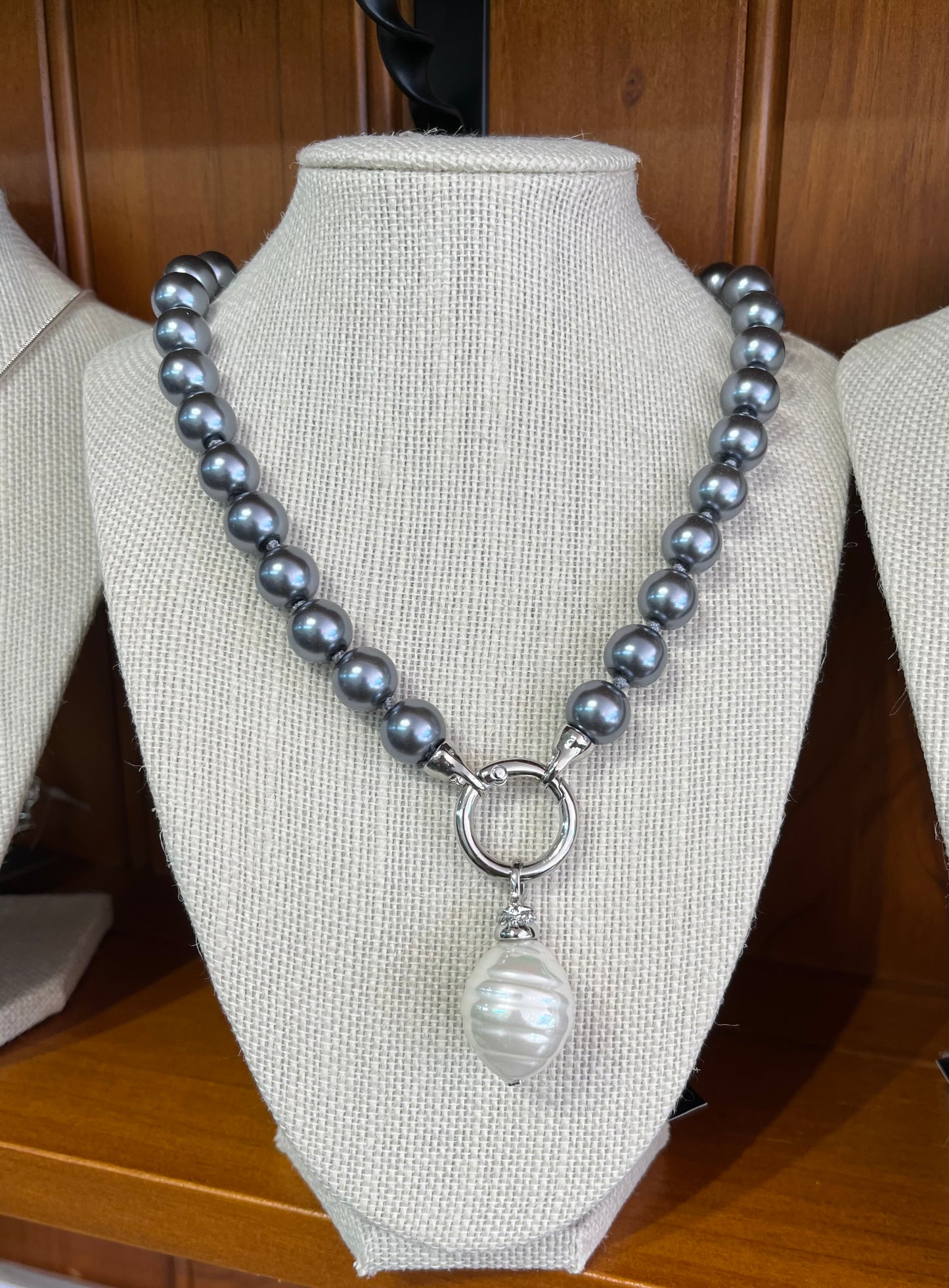 Glass Pearl Necklace - Grey
