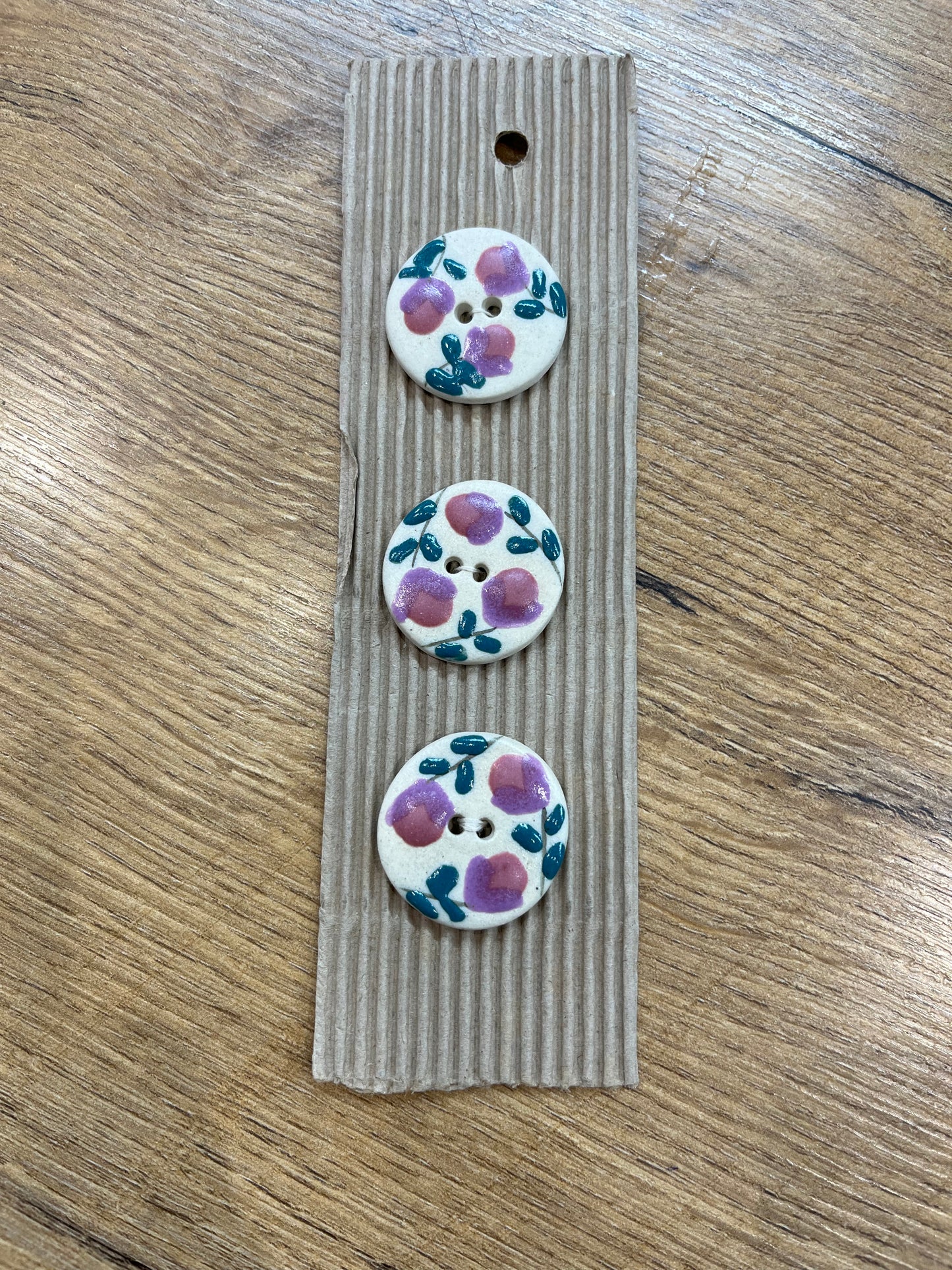 Hand Made Buttons - Pink/Green Flower