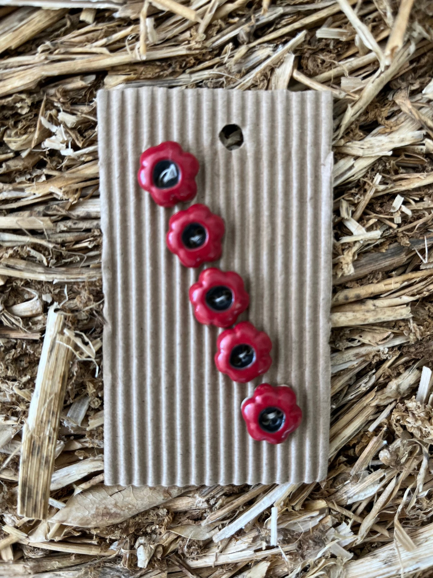Hand Made Buttons - Mini Red Flower