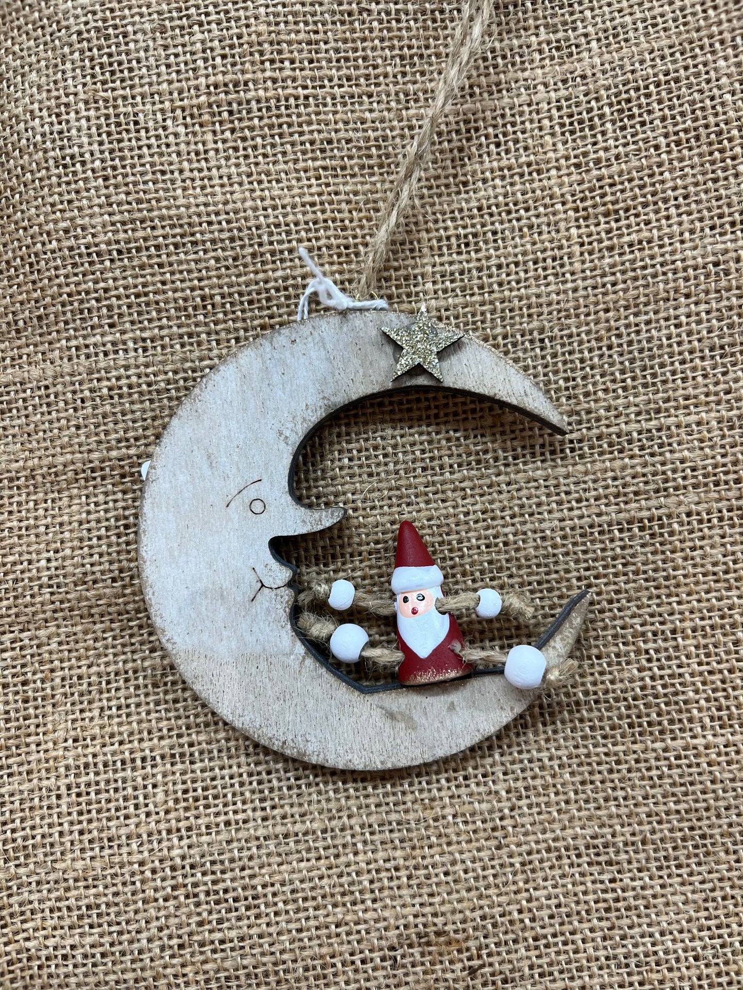Hanging Wooden Moon with Santa