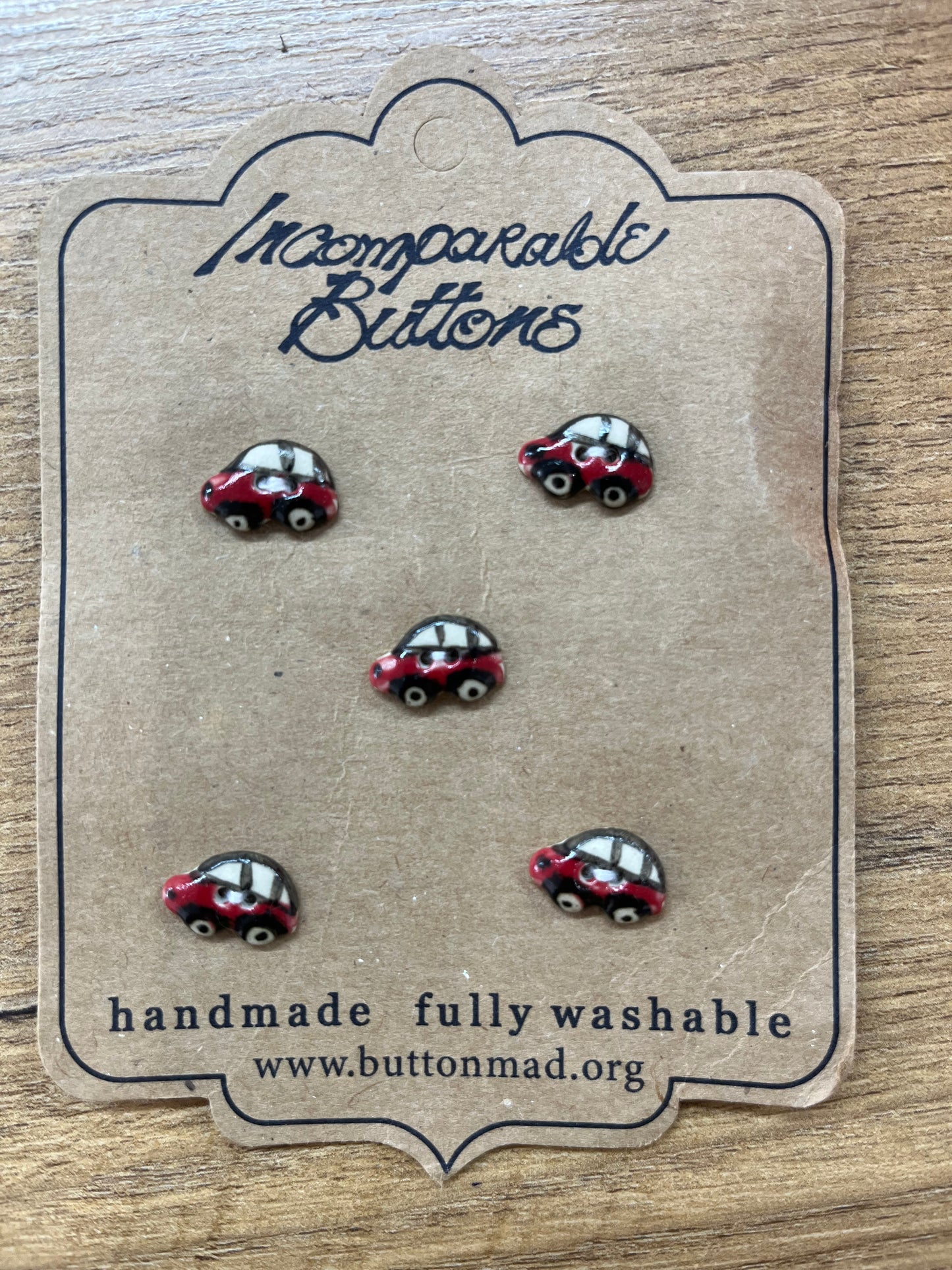 Hand Made Buttons - Red Cars