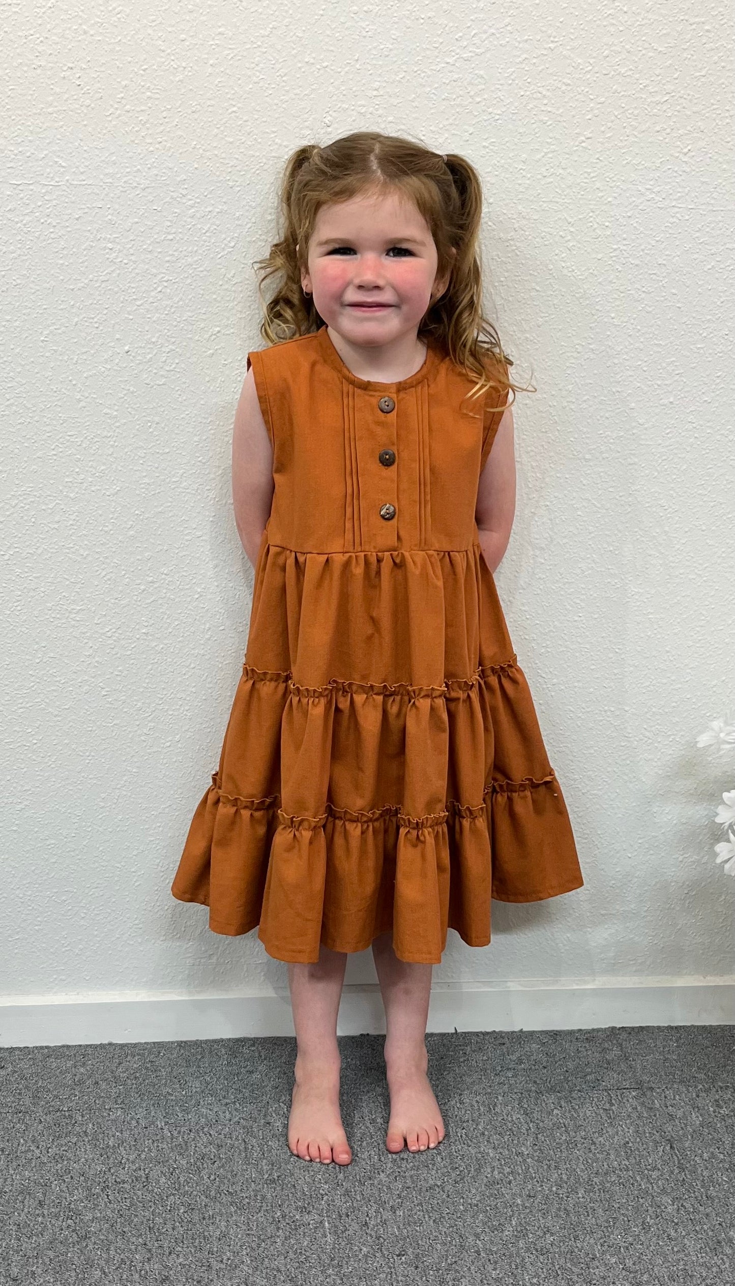 Cotton Girls Dress - Tiered Terracotta