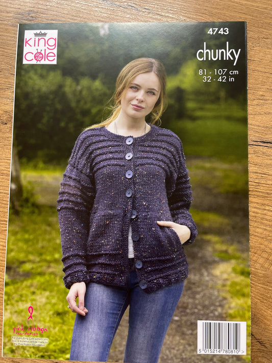 Ladies Round Neck Jumper and Cardigan - King Cole Chunky