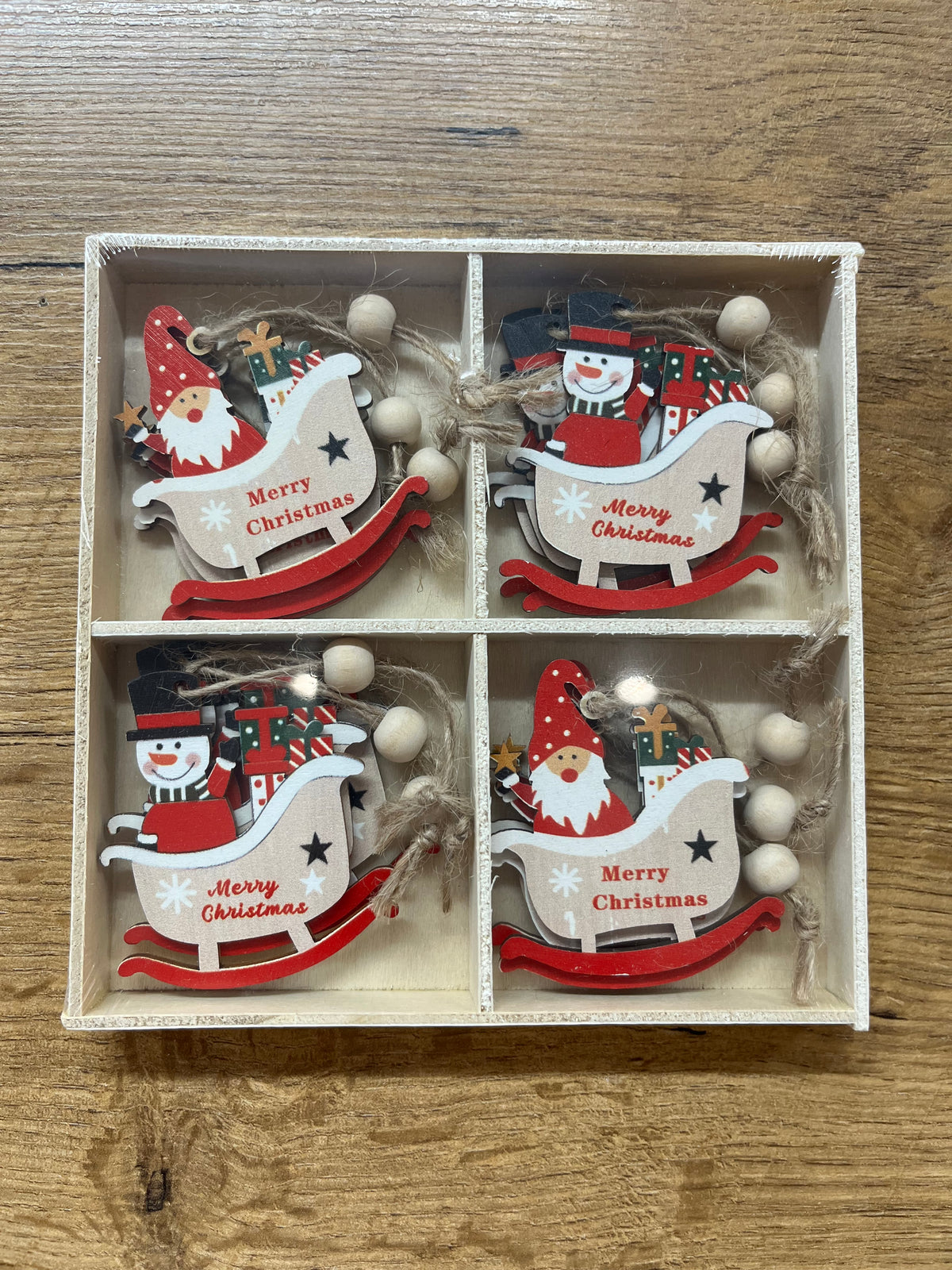 Christmas Wooden Hanging Decorations - set of 12