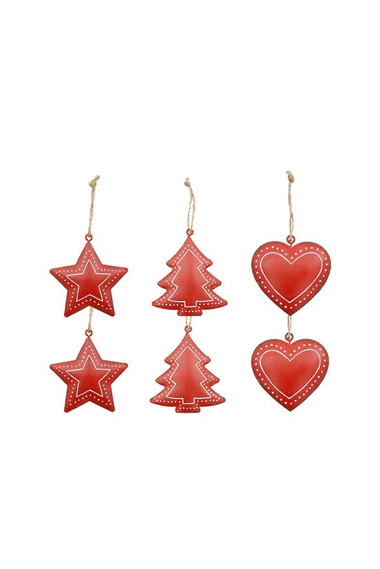 Red Metal Hanging Decorations - set of 6