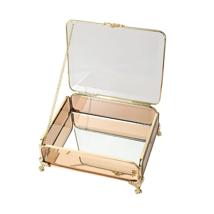 Jewellery Box Gold Amber Glass