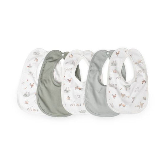 Little Linen Jersey Baby Bib 5 Pack - Farmyard Lamb