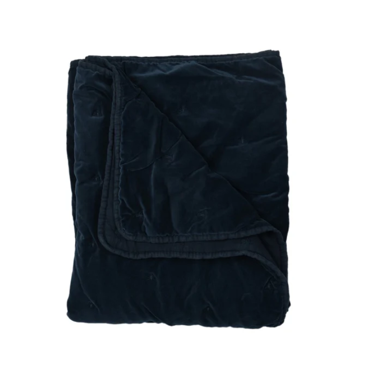 Bee Velvet Throw- Navy