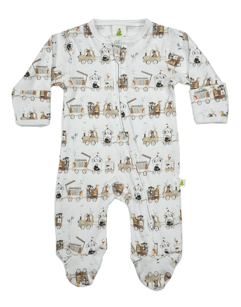 Long Sleeve Zipsuit with Feet – Animal Train