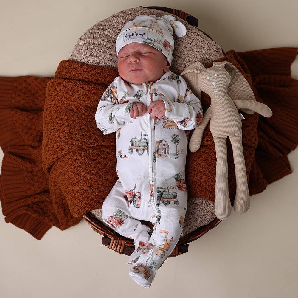 Organic Cotton Snuggle Hunny Sleepsuit - Diggers and Tractors