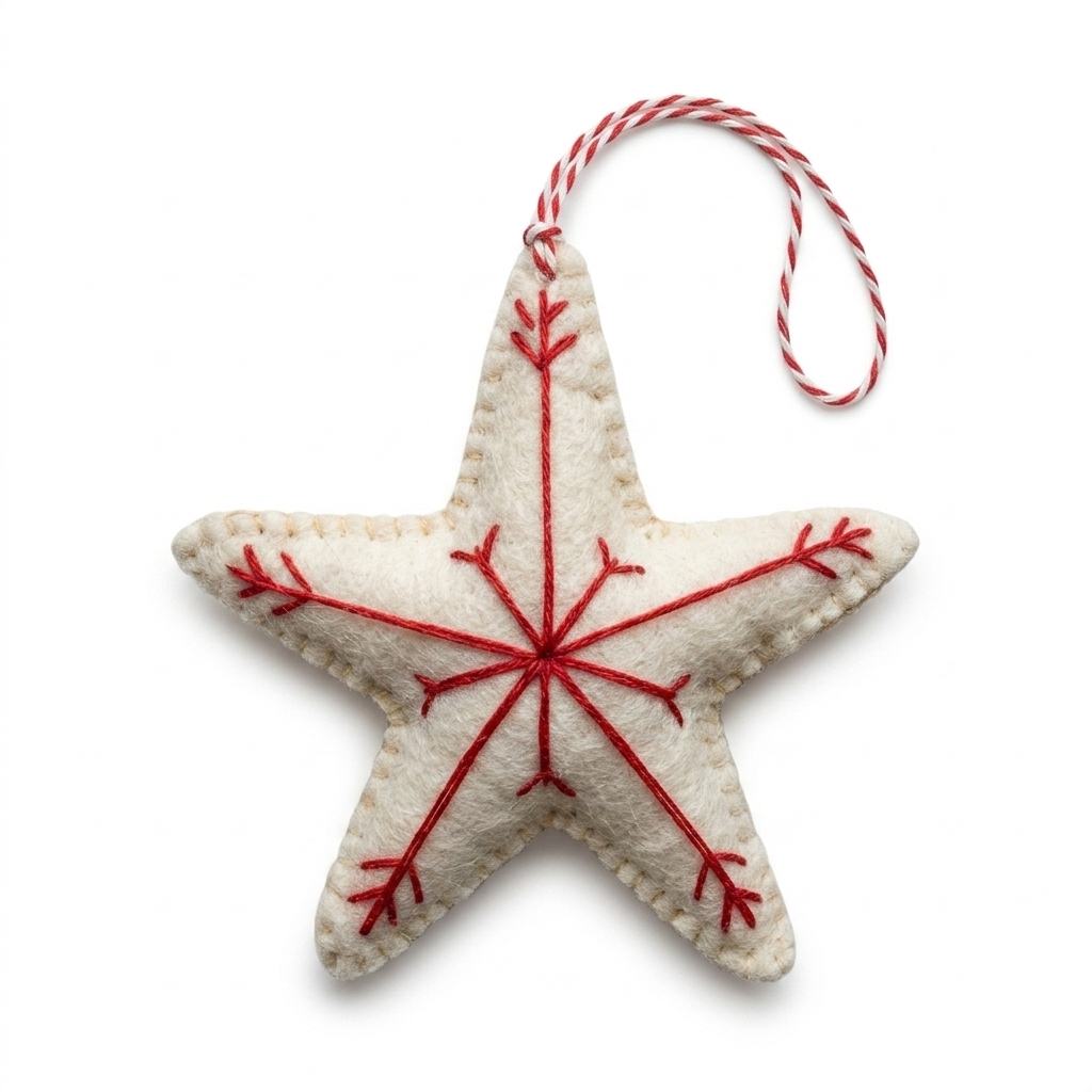 Embroidered Wool Felt Ornament – White Star