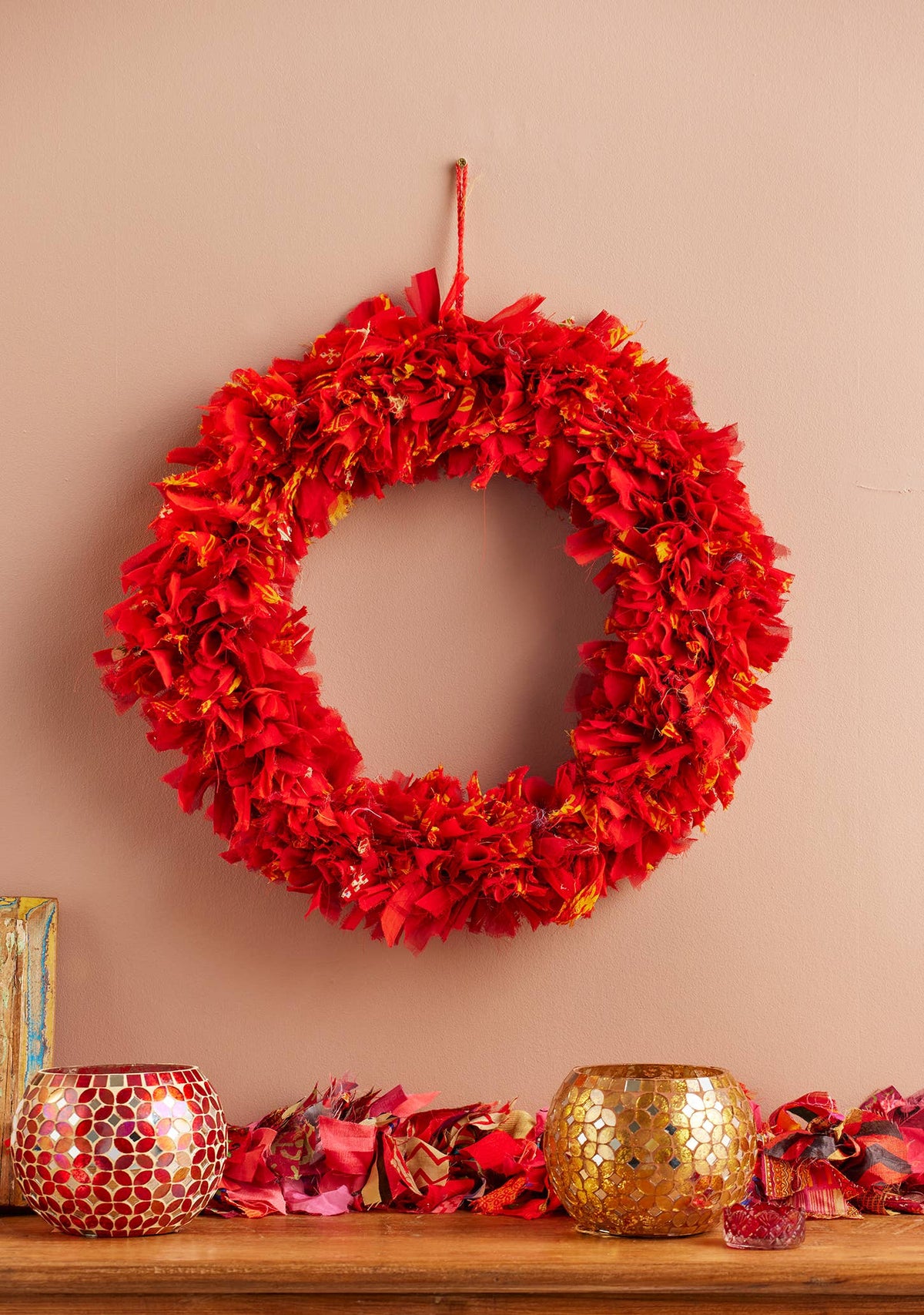 Recycled Sari Red Wreath - Large