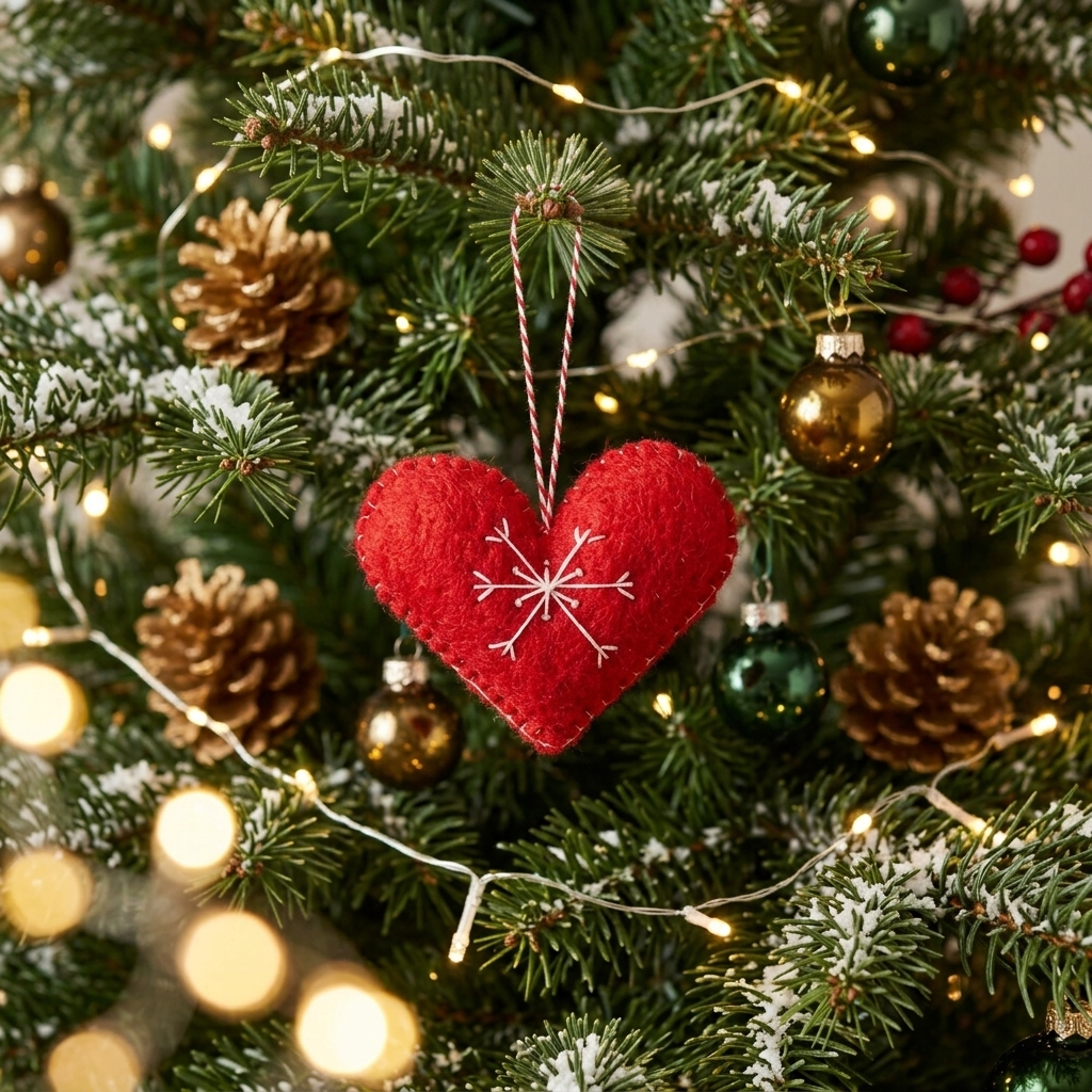 Embroidered Wool Felt Ornament – Red Heart