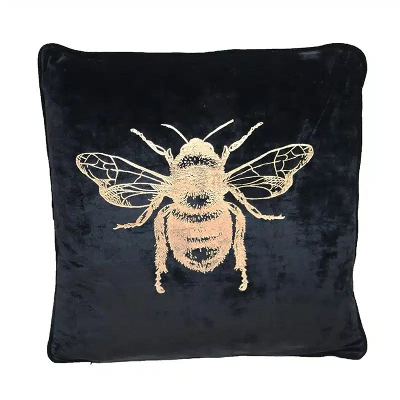 Black Velvet Bee Cushion - Le Forge