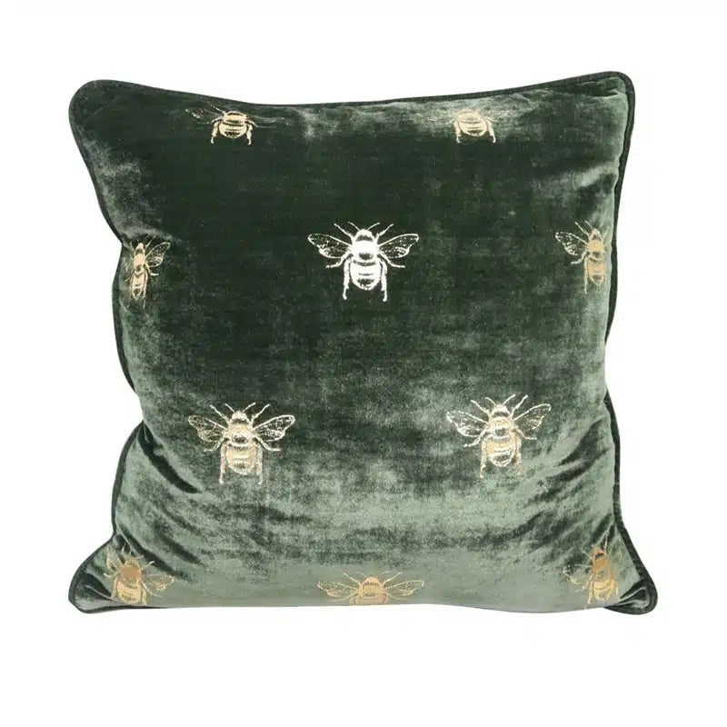 Green  Velvet Bee Cushion - Le Forge