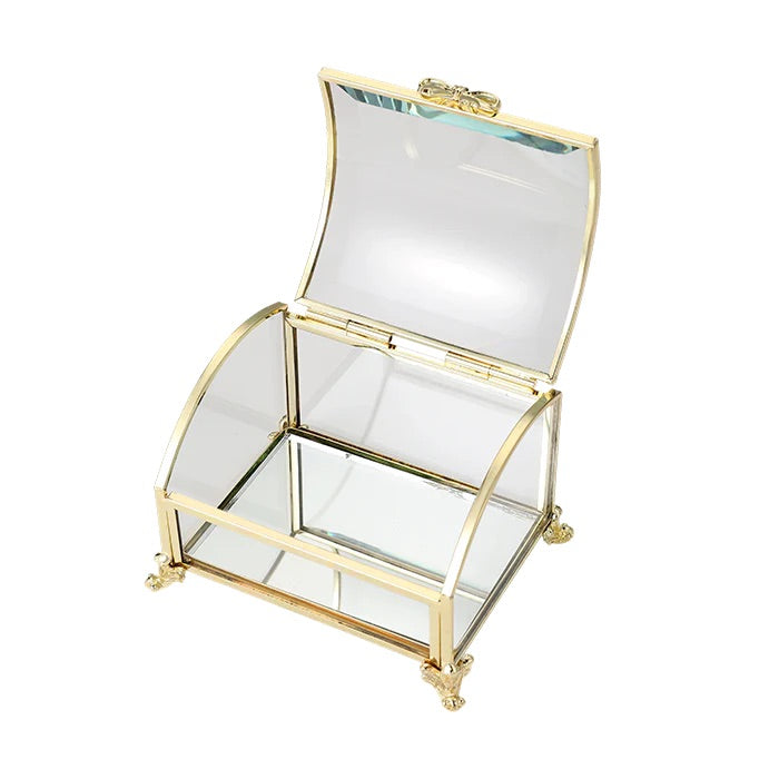 Glass and Gold Curved Jewellery Box