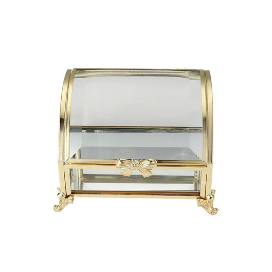 Glass and Gold Curved Jewellery Box