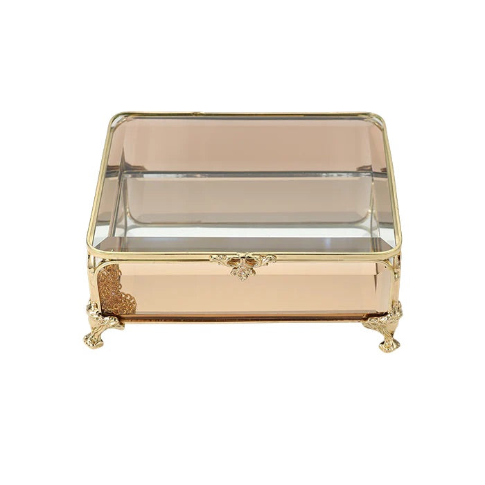 Amber Glass and Gold Jewellery Box - Large