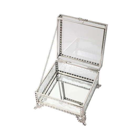 Square Silver Glass Jewellery Box