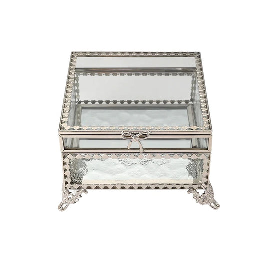 Square Silver Glass Jewellery Box