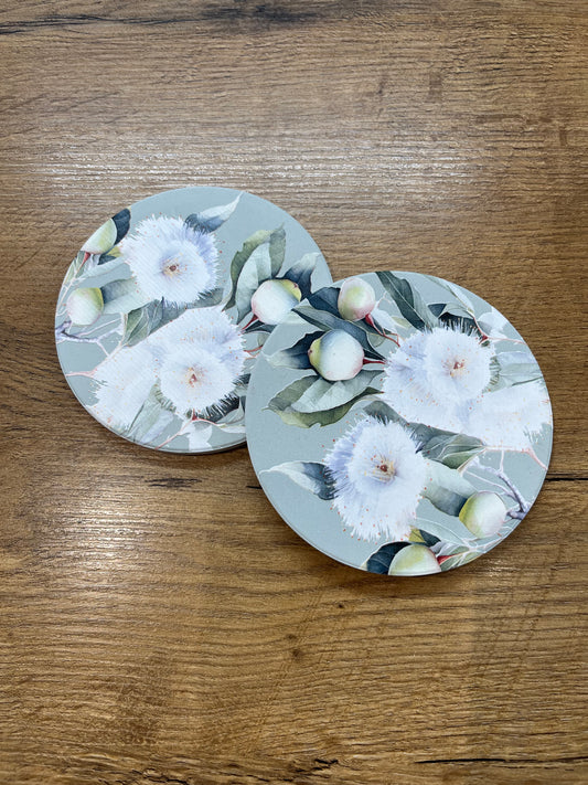 Ceramic Flower Coasters - Green/White