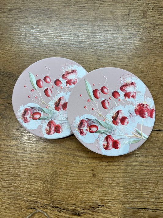 Ceramic Flower Coasters - Pink/Red