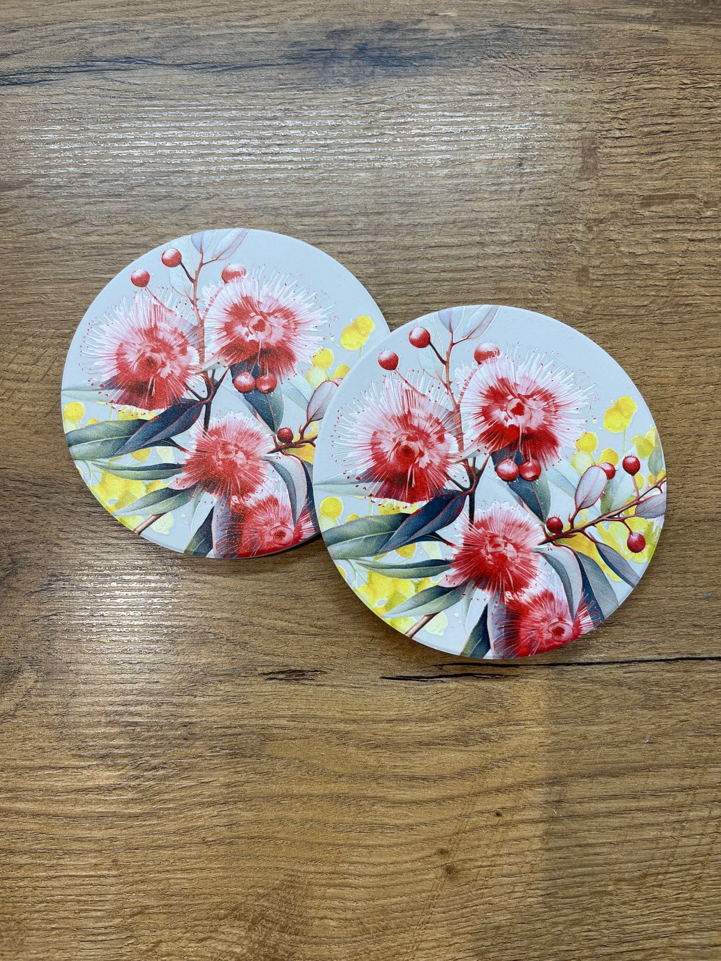 Ceramic Flower Coasters - Red/Yellow