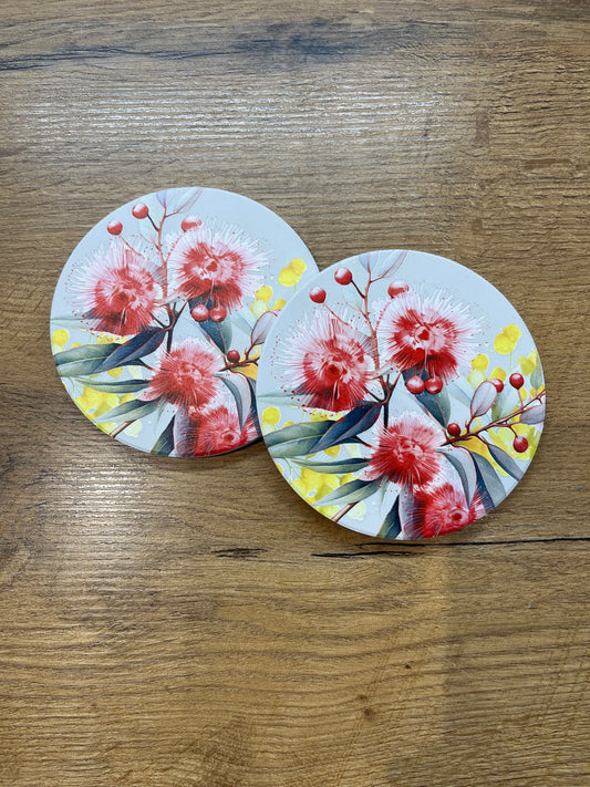Ceramic Flower Coasters - Red/Yellow