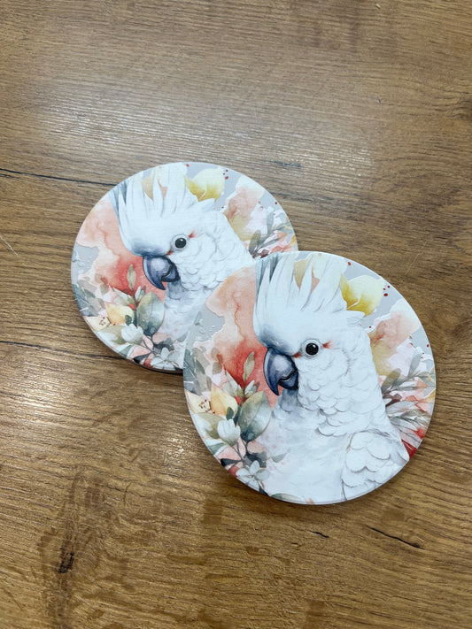 Ceramic Flower Coasters - White Parrot