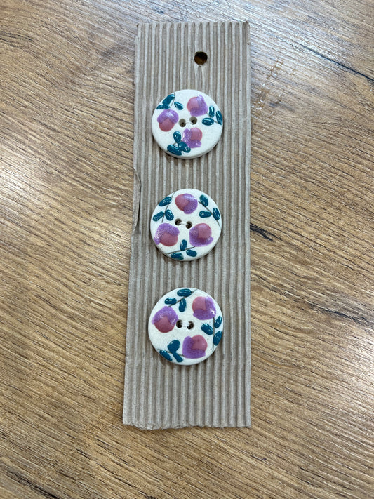 Hand Made Buttons -  Pink/Green Flower