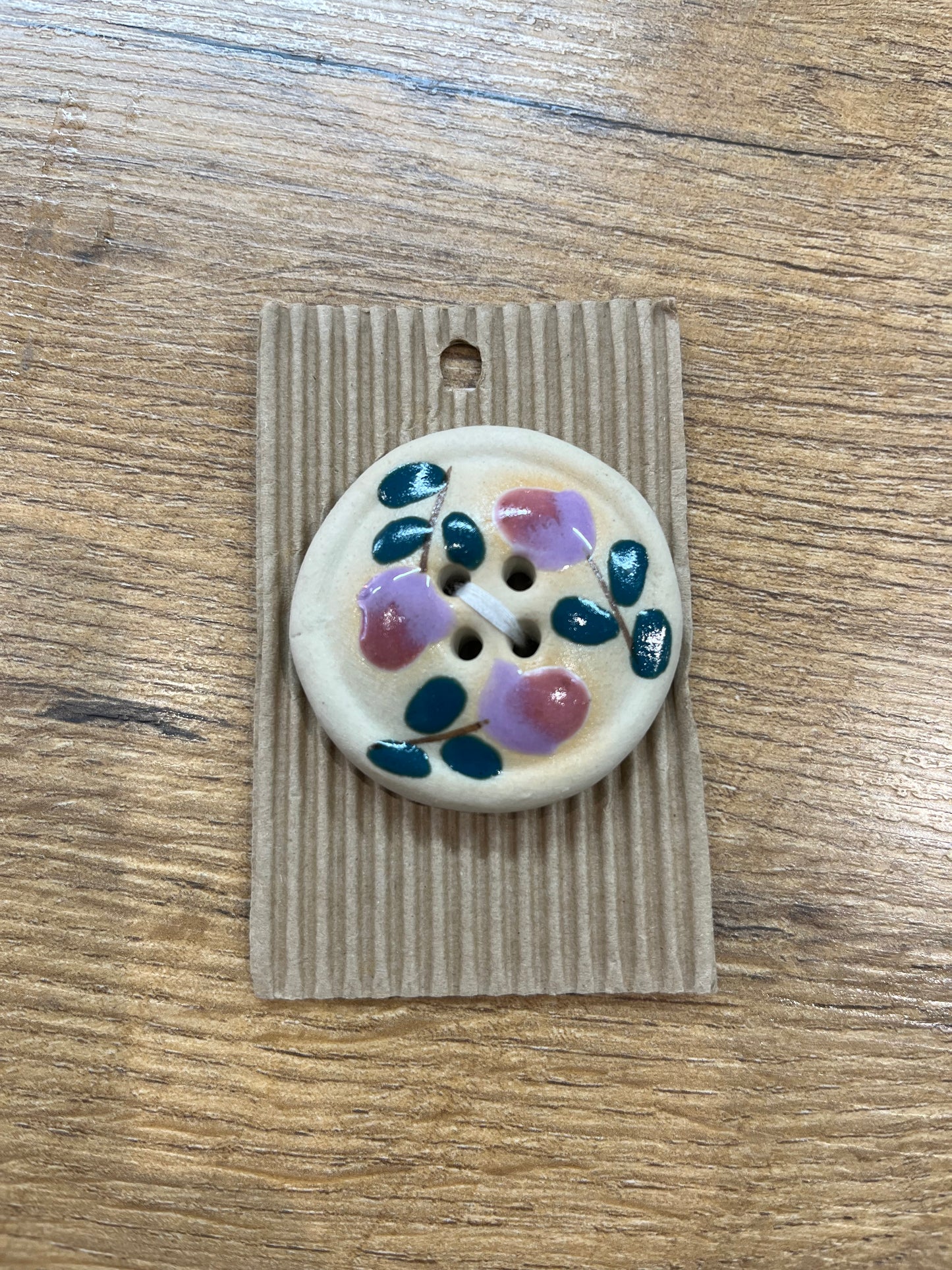 Hand Made Buttons -  Large Pink/Green Flower