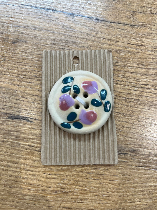 Hand Made Buttons -  Large Pink/Green Flower