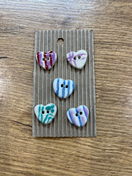 Hand Made Buttons - Small Striped Hearts