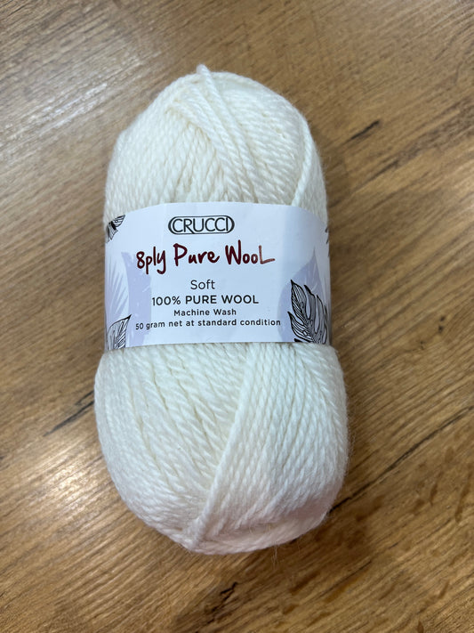 Crucci Pure Wool 8 ply  - Soft White