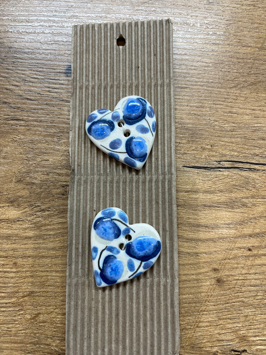 Hand Made Buttons - Blue Hearts