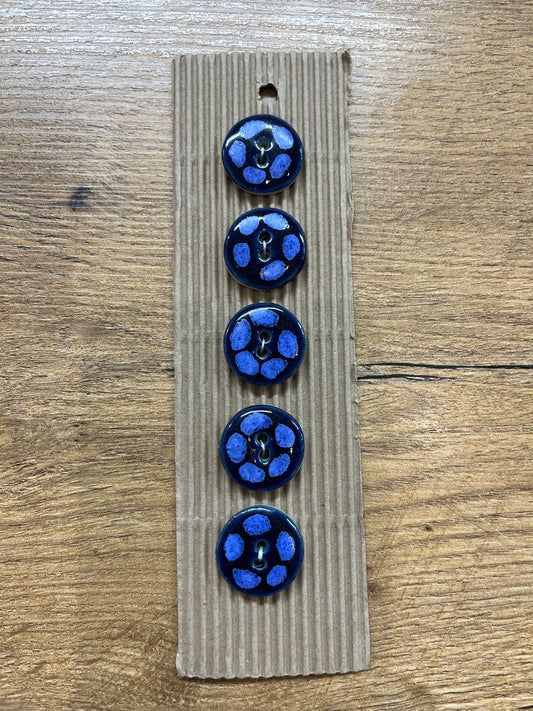Hand Made Buttons - Navy Round Flowers