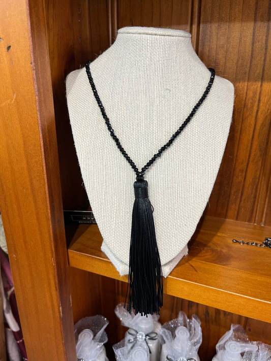 Glass Tasselled Pendant - Black