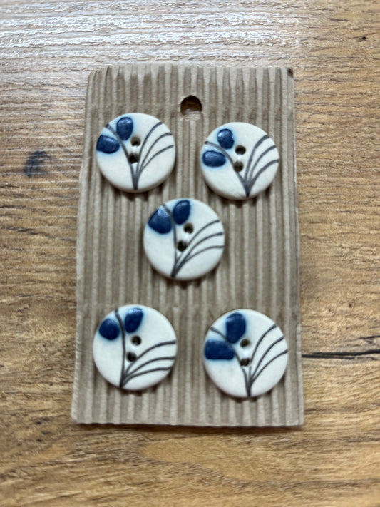 Hand Made Buttons - Blue Flower Stalk