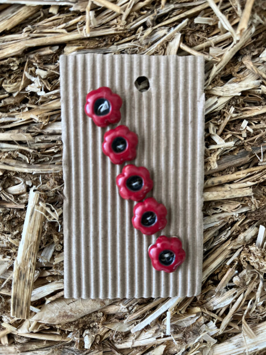 Hand Made Buttons - Mini Red Flower