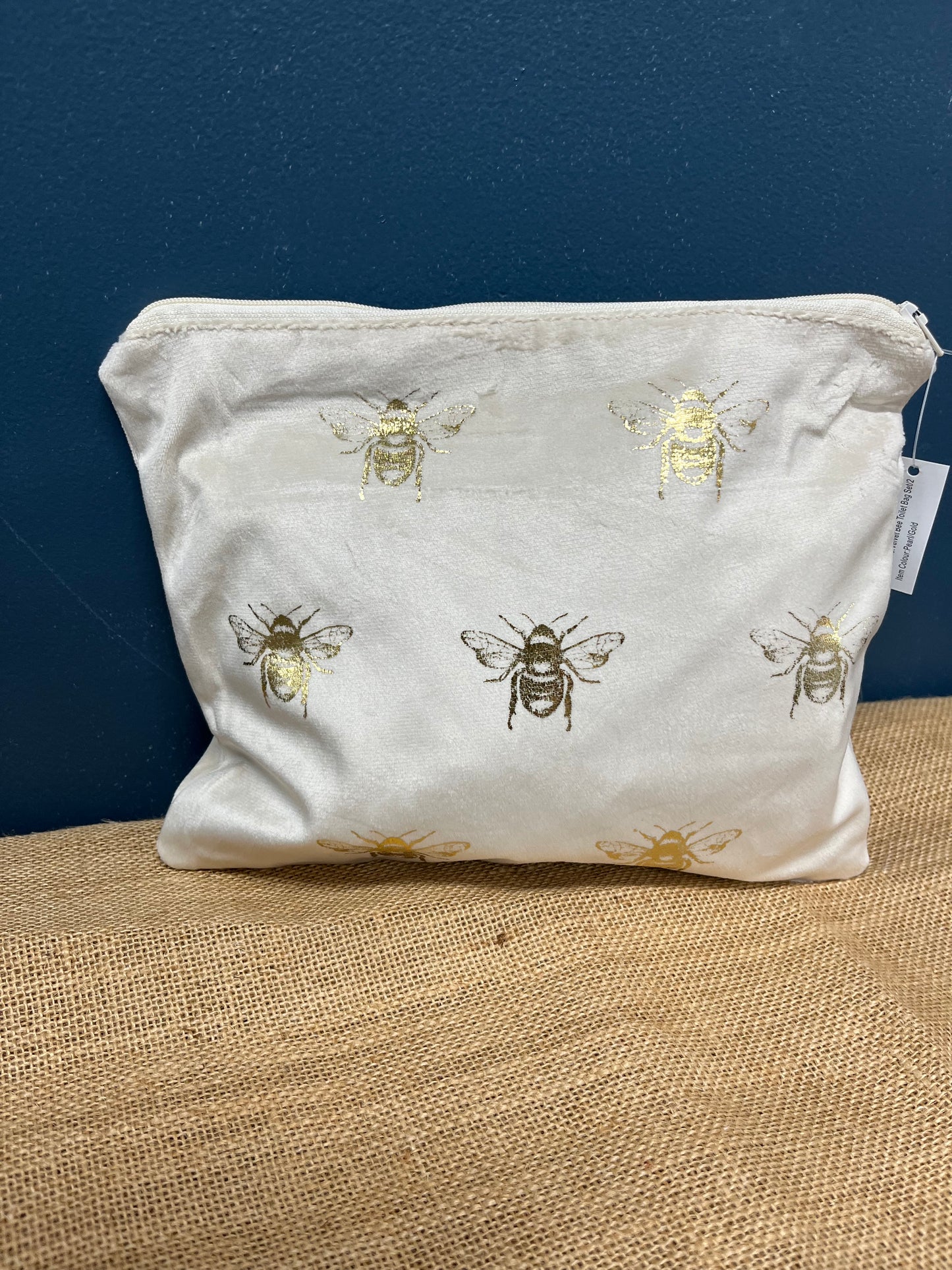 Cream Velvet Bee Cosmetic Bag - Large