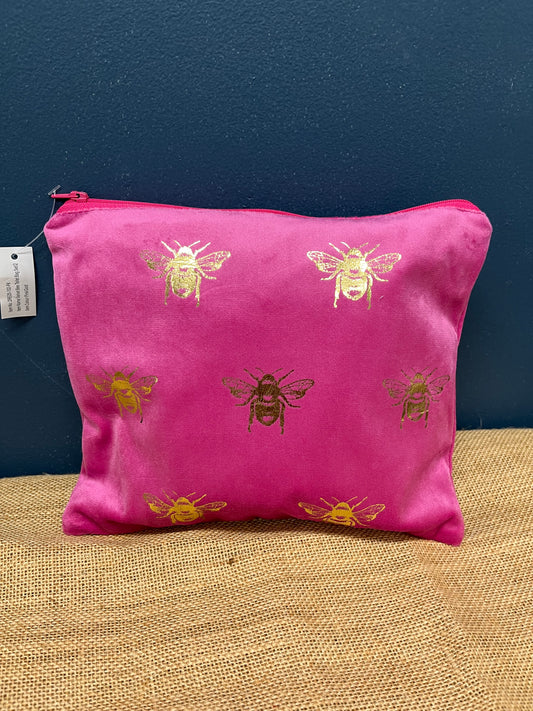 Pink Velvet Bee Cosmetic Bag - Large