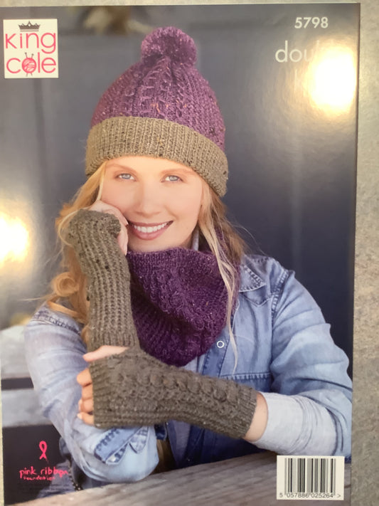 Cable Hat, Mittens and Snood  - King Cole