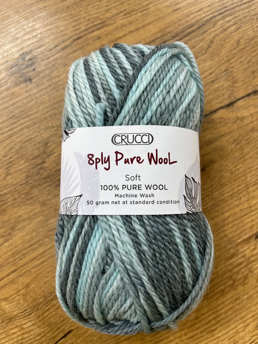 Crucci Pure Wool 8 ply  - Green Print