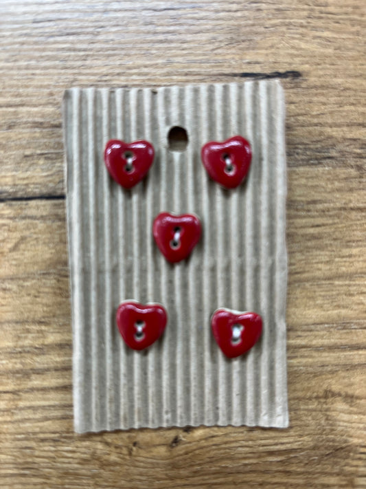 Hand Made Buttons - Red Hearts