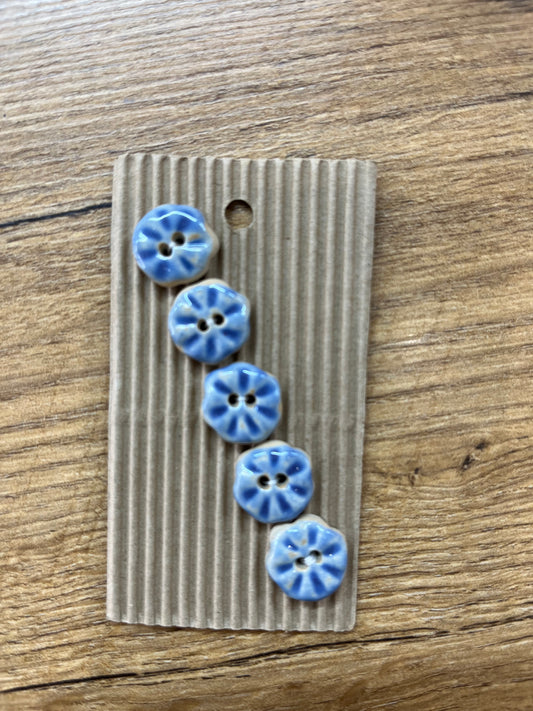 Hand Made Buttons - Blue Flowers