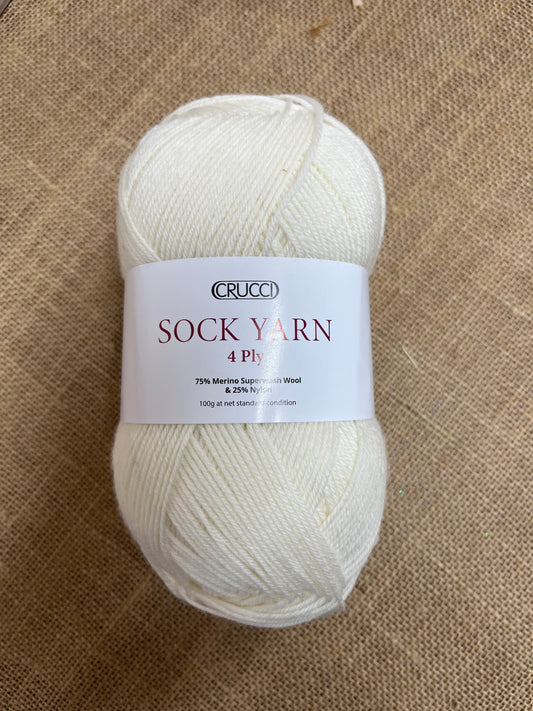 Crucci Sock Yarn 4 ply - White