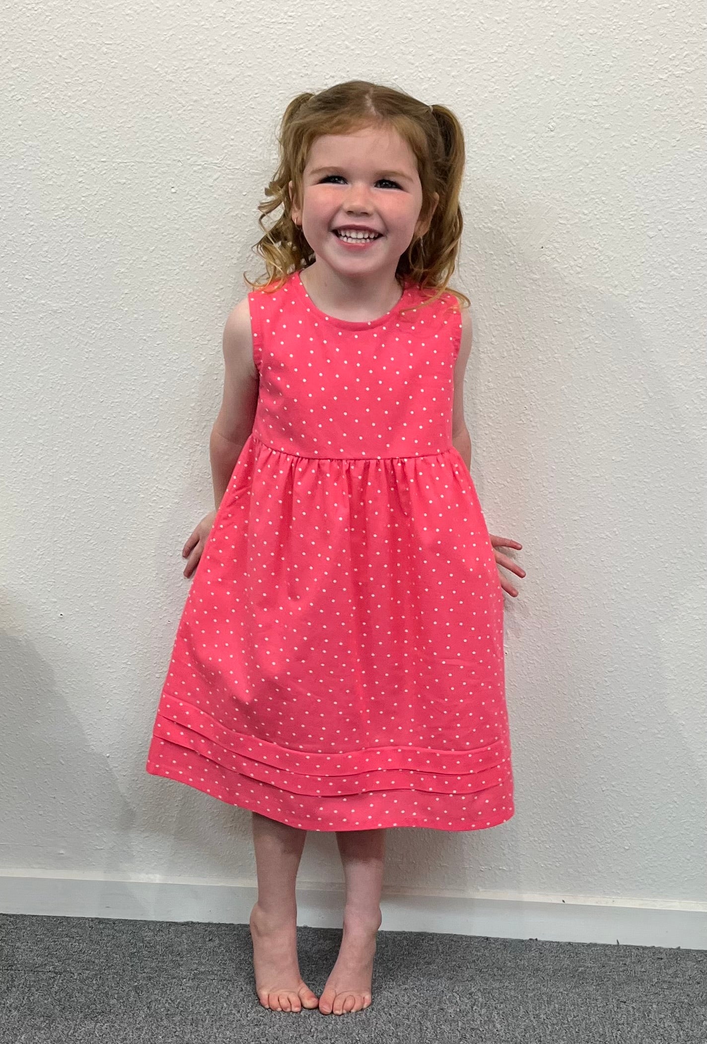 Cotton Girls Dress - Pink Dotty