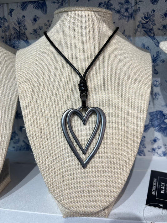 Double Heart Necklace - Pewter